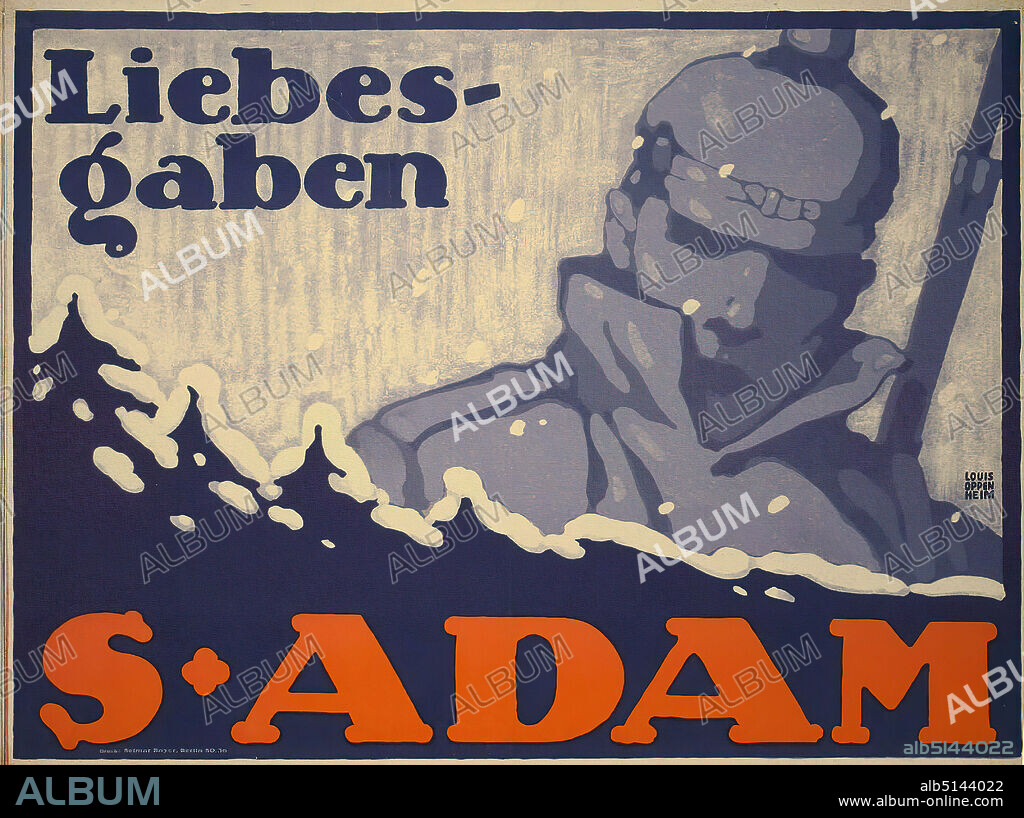 Louis Oppenheim, Druckerei Selmar Bayer, Liebesgaben S. Adam, lithography, Total: height: 71 cm; width: 95 cm, signed: bottom right in print: LOUIS OPPENHEIM, war posters, soldier/soldier life, war.