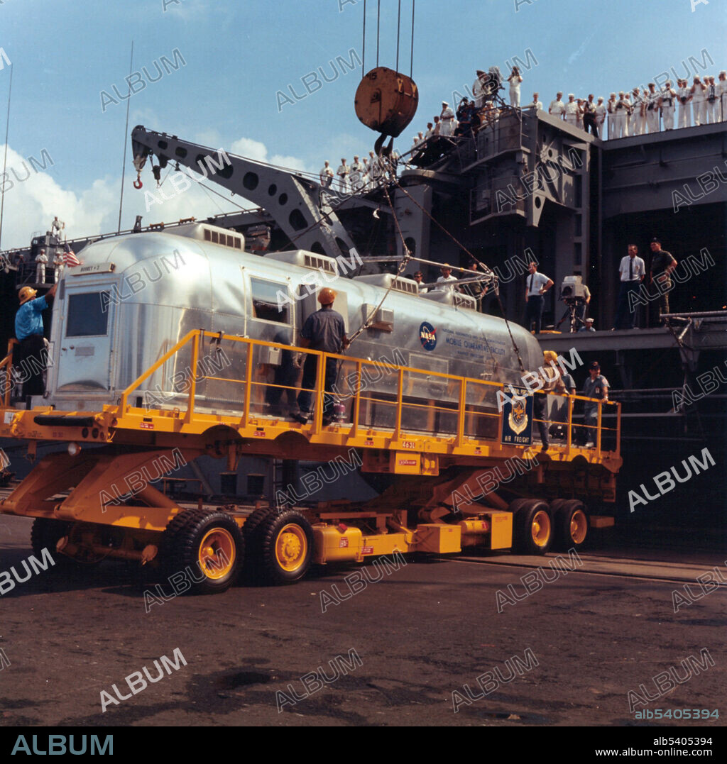 The mobile quarantine facility (MQF) is a converted Airstream trailer used by NASA to quarantine astronauts returning from Apollo lunar missions for the first few days after splashdown. The MQF was on the aircraft carrier that picked up the capsule. Once the aircraft carrier reached port, the MQF was flown to Houston, and the crew served the remainder of the 21 days of quarantine in the Lunar Receiving Lab at the Manned Spacecraft Center. The purpose of the quarantine was to prevent the spread of any contagions from the moon, though the existence of such contagions was considered unlikely. It functioned by maintaining a lower pressure inside and filtering any air vented. The MQF contained living and sleeping facilities as well as communications equipment which the astronauts used to converse with their families. The Apollo 11 crew also used this equipment to speak with President Nixon who personally welcomed them back to Earth aboard the recovery ship USS Hornet after splashdown. The trailers housed the three crew as well as a physician and an engineer who ran the MQF and powered down the command module. The quarantine requirement was eliminated following Apollo 14 once it was proven the moon was sterile and that the facilities were therefore unnecessary.