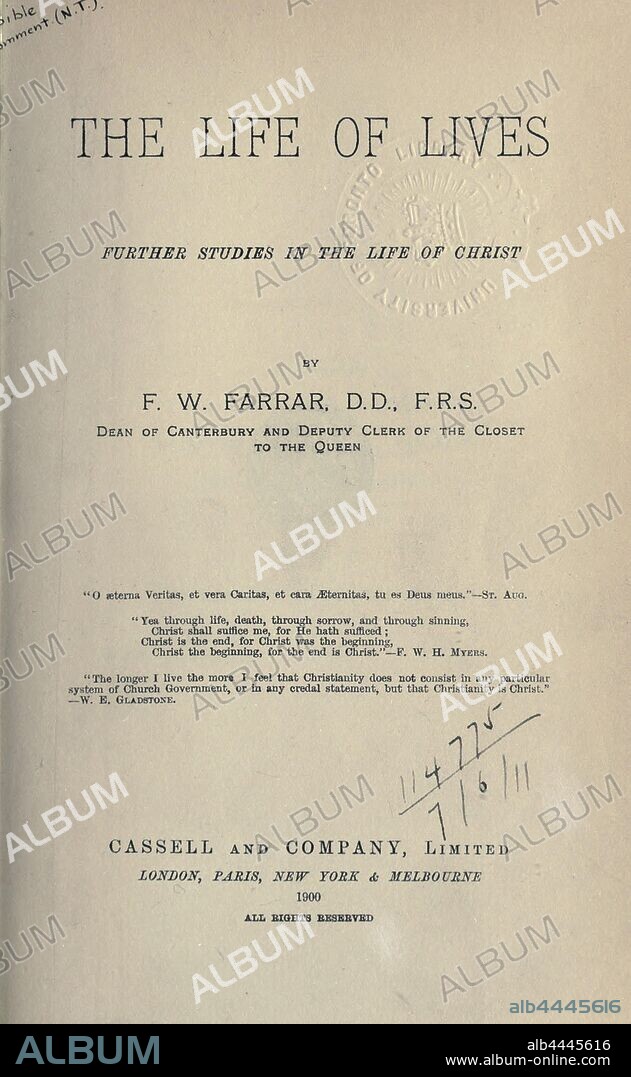 The life of lives, further studies in the life of Christ : Farrar, Frederic William, 1831-1903.