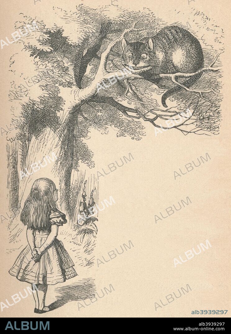 'Alice and the Cheshire Cat', 1889. Lewis Carroll's (1832-1898) 'Alice in Wonderland' as illustrated by John Tenniel (1820-1914). From Alice's Adventures in Wonderland by Lewis Carroll. [Macmillan & Co., New York, 1889].