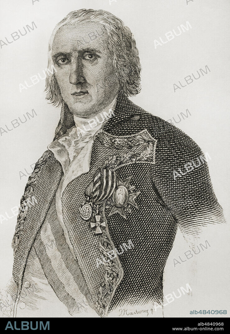 José de Urrutia y de las Casas (1739-1803). Militar español. Grabado por Martínez. "Historia del Levantamiento, Guerra y Revolución de España", por el conde de Toreno. Madrid,1851.