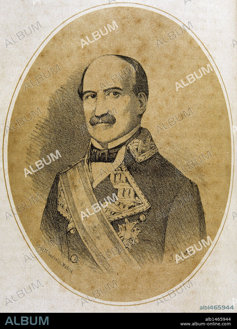 MANUEL GUTIERREZ DE LA CONCHA IRIGOYEN (1806-1874), marqués del Duero. Militar español. Luchó en la I Guerra Carlista. Fue Capitán General de Cataluña en 1847. Grabado S. XIX.
