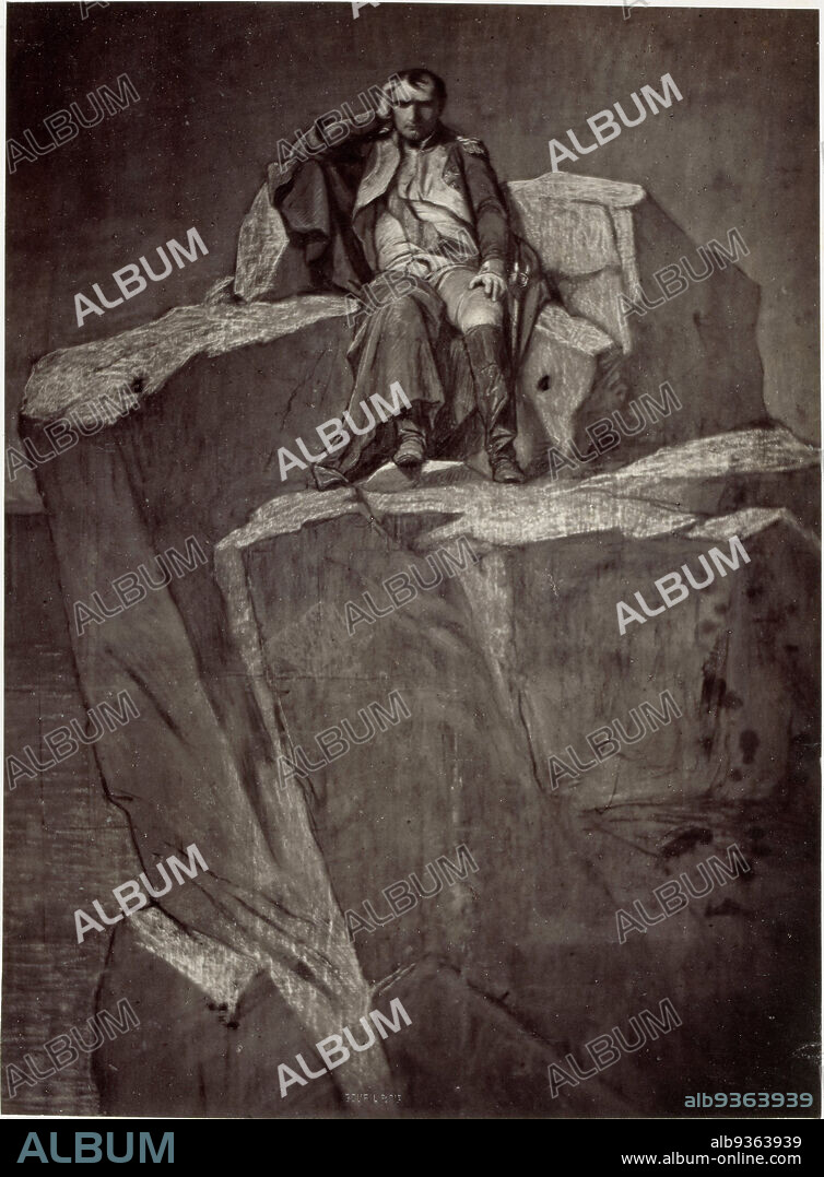 Photoreproduction of a painting of Napoleon on Saint Helena by Paul Delaroche, Napoléon à Sainte-Hélène (title on object), Robert Jefferson Bingham (mentioned on object), after: Paul Delaroche (mentioned on object), Paris, c. 1853 - in or before 1858, paper, albumen print, engraving, height 241 mm × width 177 mmheight 356 mm × width 267 mm.