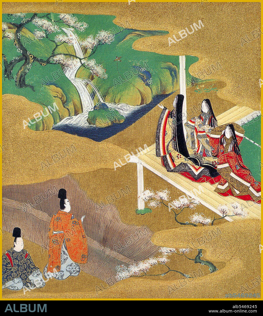 Yamato-e is a style of Japanese painting inspired by Tang Dynasty paintings and developed in the late Heian period. It is considered the classical Japanese style. From the Muromachi period (15th century), the term Yamato-e has been used to distinguish work from contemporary Chinese style paintings (kara-e), which were inspired by Song and Yuan Dynasty Zen Buddhism paintings. The Yamato-e often tell narrative themes with text along with them, show the beauty of nature, e.g. famous places (meisho-e), and the four seasons (shiki-e). The pictures are non-symbolic and have the objective of depicting the beauty in nature. The pictures are often on scrolls that can be hung on a wall (kakemono) or handscrolls (emakimono) that could be read from right to left with the accompanying story or on a folding screen (byoubu) or panel (shouji). Although they received their name from the Yamato period (250-710 CE), Yamato-e pictures rather stand for a style and are not restricted to a particular period. Although the most famous artists painted in sumi-e style in the Muromachi period, this was not characteristic of early pictures.