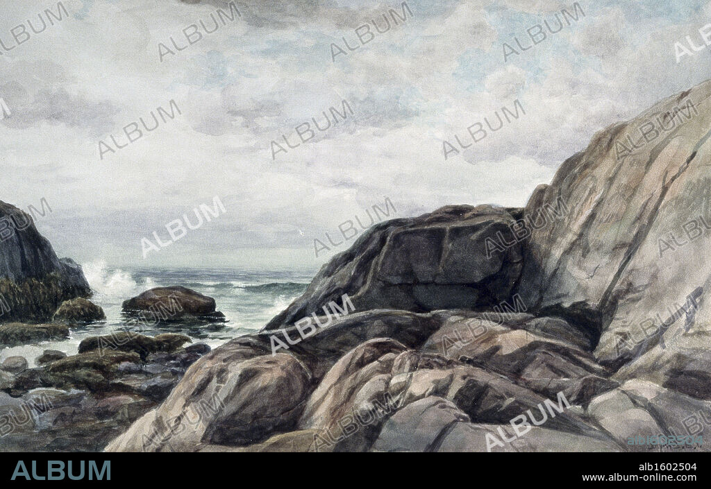 Rocky Cove by James Brade Sword,  watercolor,  (1839-1915),  USA,  Pennsylvania,  Philadelphia,  David David Gallery,  1891.