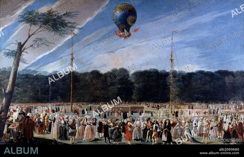 Antonio Carnicero / 'Ascensión de un globo Montgolfier en Aranjuez', 1784, Escuela Española, Óleo sobre Lienzo, 169 cm x 279,5 cm, P00641.