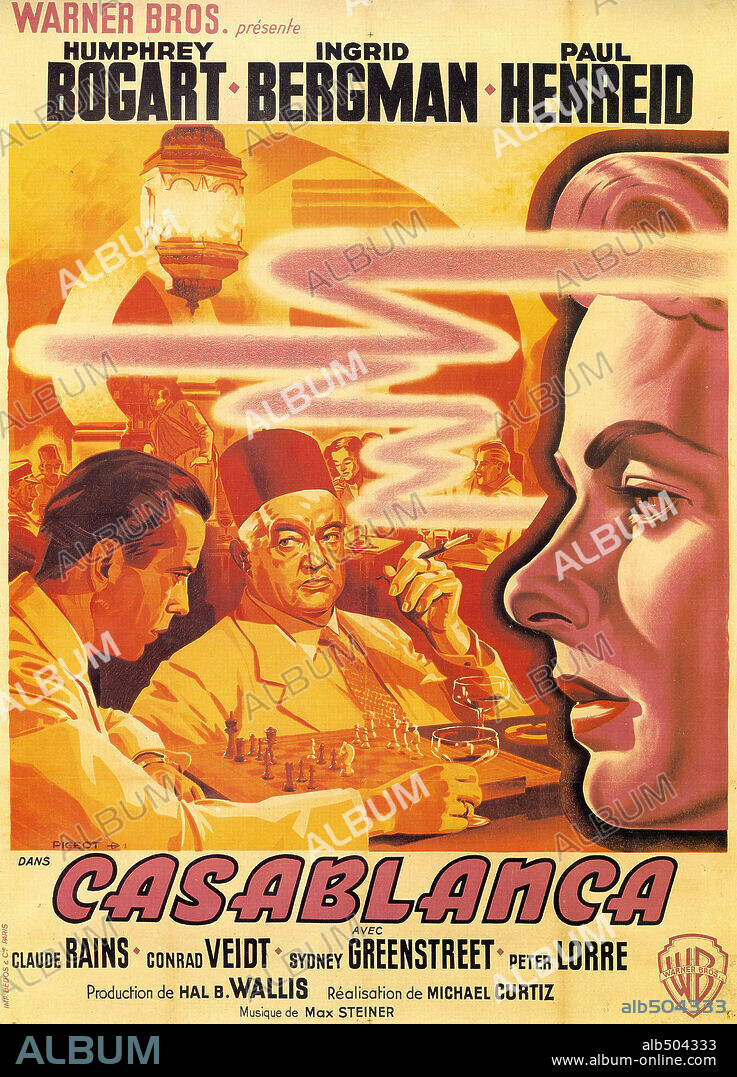 Plakat zu CASABLANCA, 1942, unter der Regie von MICHAEL CURTIZ. Copyright WARNER BROTHERS.