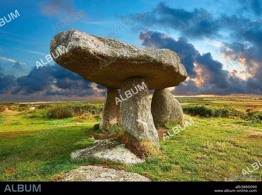 Lanyon Quoit, megalithic burial dolmen, Neolithic period, near Morvah, Penwith peninsula, Cornwall, England, Großbritanien.