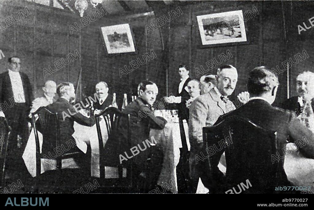 Madrid, March 1910. Members of the Golf Polo Club in the Chalet restaurant that serves as its headquarters, after a match.