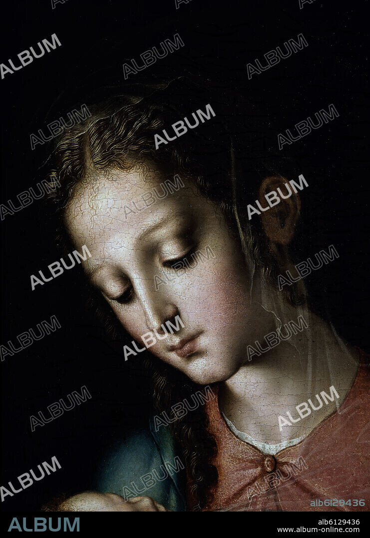 LUIS DE MORALES 1510/1586 EL DIVINO MORALES. LA VIRGEN Y EL NIÑO - DETALLE DE LA CABEZA DE LA VIRGEN - HACIA 1565 - NP 2656 - MANIERISMO ESPAÑOL - CONJUNTO 7401.