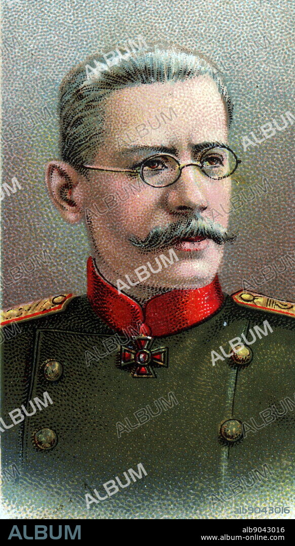 Nikolai Vladimirovich Rusky (1854-1918) General in the Russian Imperial Army during the First World War. Captured and executed by the Bolsheviks in September 1918. Chromolithograph.