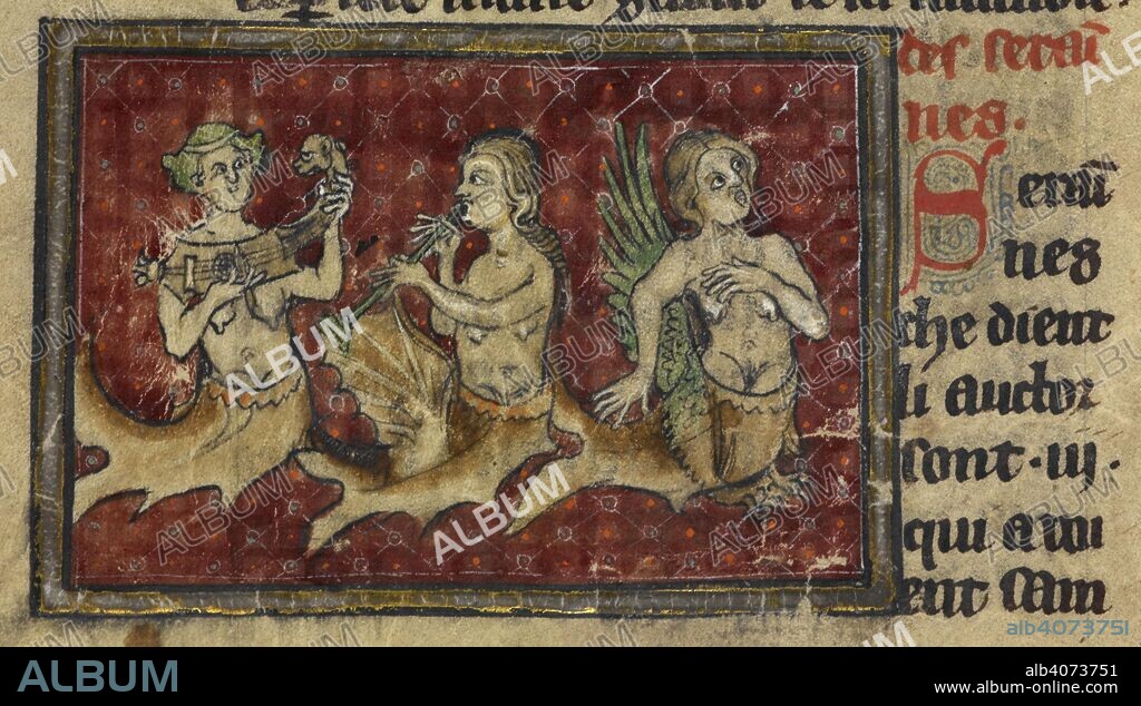 BRUNETTO LATINI. Three sirens. Li Livres dou Tresor. France, N. (Picardy); c. 1315-1325. Source: Yates Thompson 19, f.50v. Language: French.
