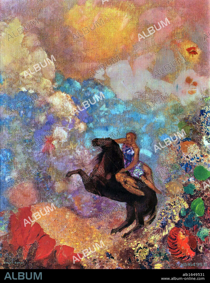 Bertrand-Jean Redon, better known as Odilon Redon (April 20, 1840 - July 6, 1916) French Symbolist painter 'The Black Pegasus' 1909-1910.