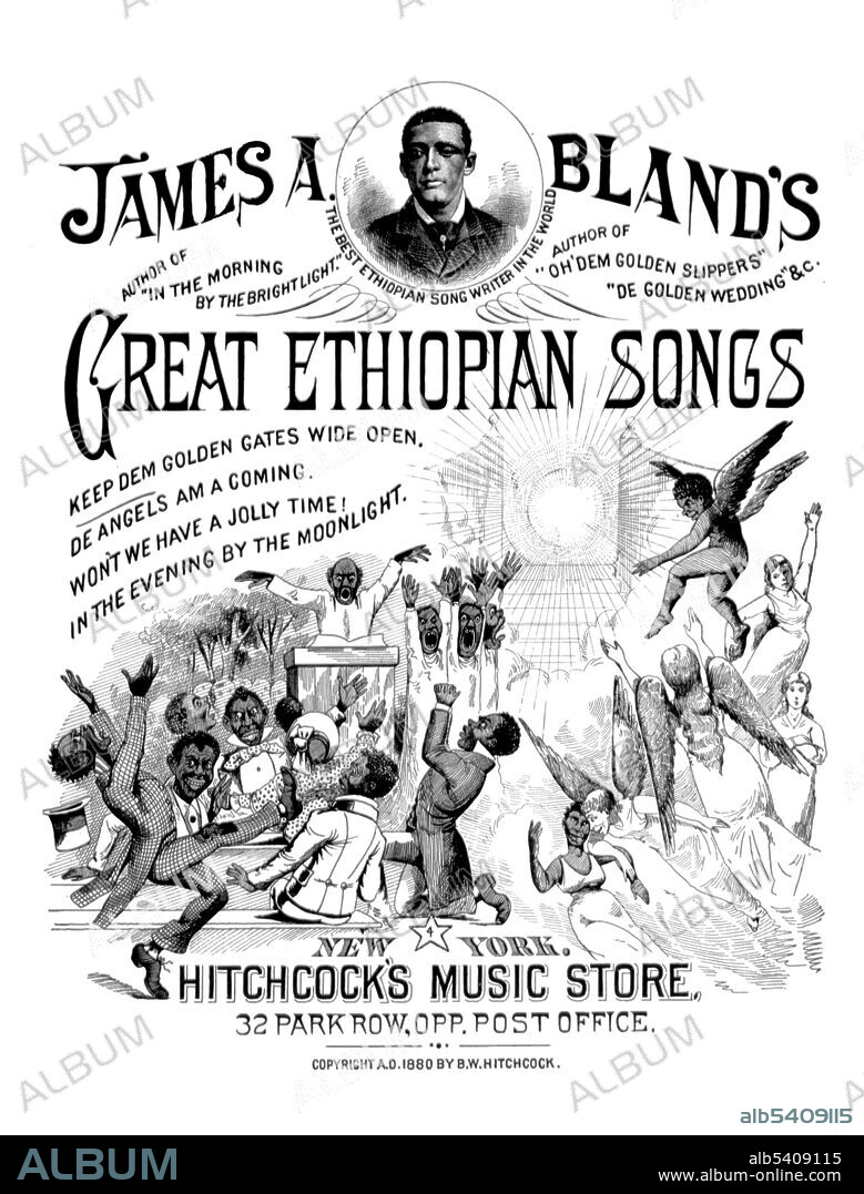 James Alan Bland (October 22, 1854 – May 5, 1911) was an African-American musician and songwriter. Born to a free family, his father was one of the first African-American college graduates (Oberlin College, 1845). Beginning with a banjo purchased by his father, he was performing professionally by age 14.  Bland was educated in Washington, DC and graduated from Howard University in 1873. Bland was one of the most prolific minstrel composers of all time writing over 600 songs, including; Carry Me Back to Old Virginny (1878), In the Morning in the Bright Light (1879), In the Evening by the Moonlight (1879), Oh! Dem Golden Slippers (1879), Hand Me Down My Walking Cane (1880) and De Golden Wedding (1880). Often called, The World's Greatest Minstrel Man, he toured the United States, as well as Europe. Appearing as, The Prince of Negro Songwriters, he was invited to give command performances for Queen Victoria and the Prince of Wales. Music historian Alec Wilder calls Bland the black writer who broke down the barriers to white music publishers' offices. He spent his later years in obscurity and died from tuberculosis in 1911 at the age of 56.