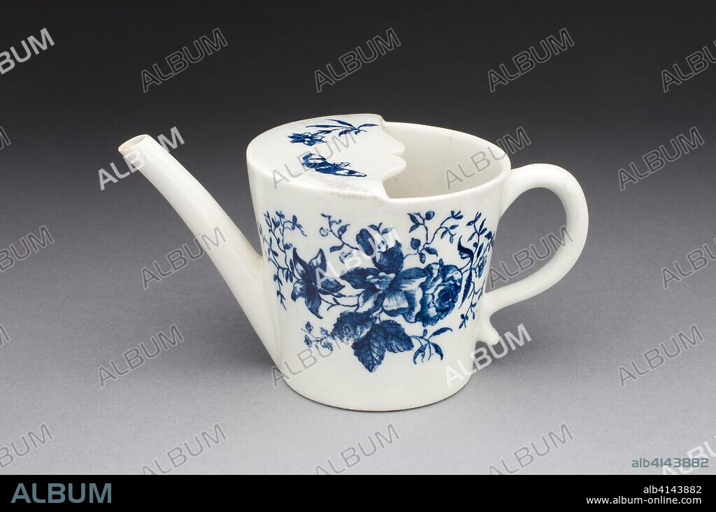 Feeding Mug. Lowestoft Porcelain Factory; English, 1757-1802. Date: 1775-1785. Dimensions: 7.9 x 15.9 cm (3 1/8 x 6 1/4 in.). Soft-paste porcelain with blue transfer-printed decoration. Origin: Lowestoft.