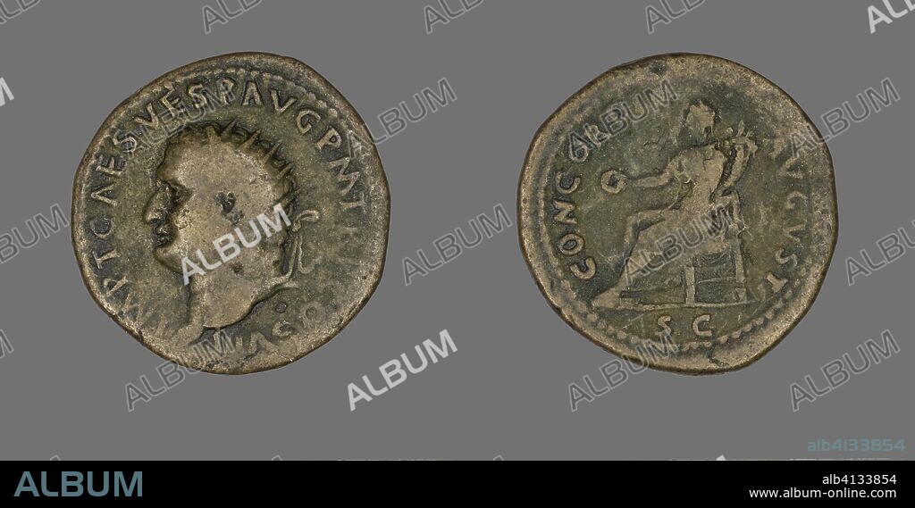 ANCIENT ROMAN. Dupondius (Coin) Portraying Emperor Vespasian. Roman. Date: 69 AD-79 AD. Dimensions: Diam. 2.8 cm; 12.82 g. Bronze. Origin: Ancient Mediterranean.