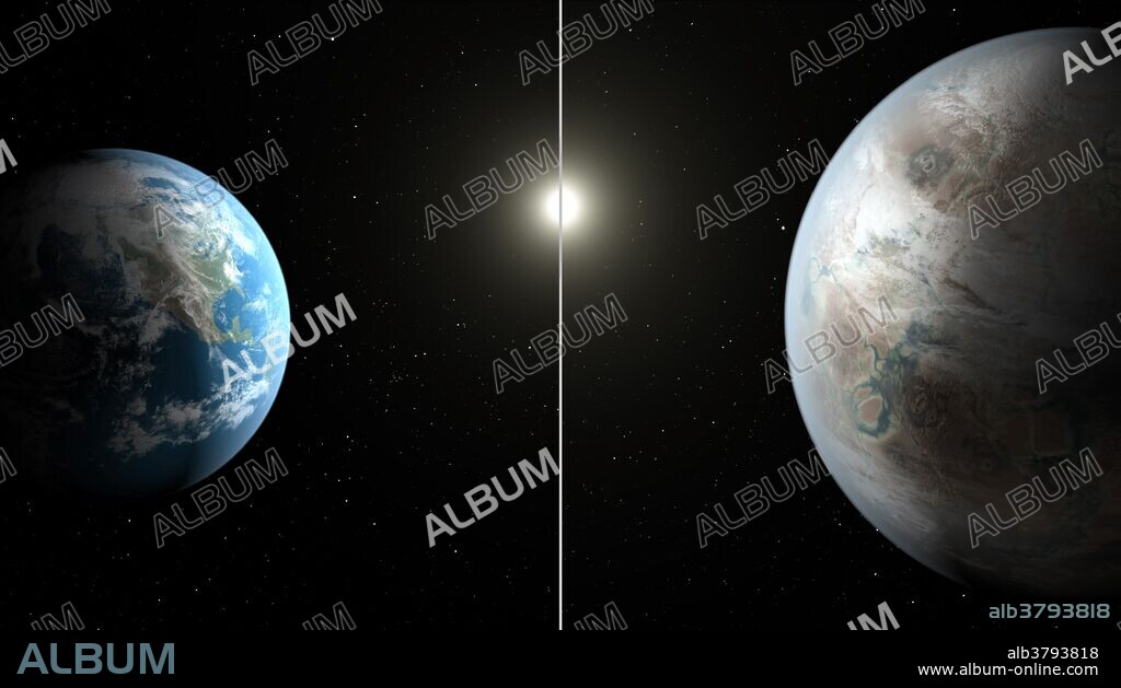 Scientists using data from NASA's Kepler mission have confirmed the first near-Earth-size planet orbiting in the habitable zone of a sun-like star. The habitable zone is the region around a star where temperatures are just right for water to exist in its liquid form. The artist's concept compares Earth (left) to the new planet, called Kepler-452b, which is about 60 percent larger. The illustration represents one possible appearance for Kepler-452b; scientists do not know whether the planet has oceans and continents like Earth. Both planets orbit a G2-type star of about the same temperature; however, the star hosting Kepler-452b is 6 billion years old, 1.5 billion years older than our sun. As stars age, they become larger, hotter and brighter, as represented in the illustration. Kepler-452b's star appears a bit larger and brighter.