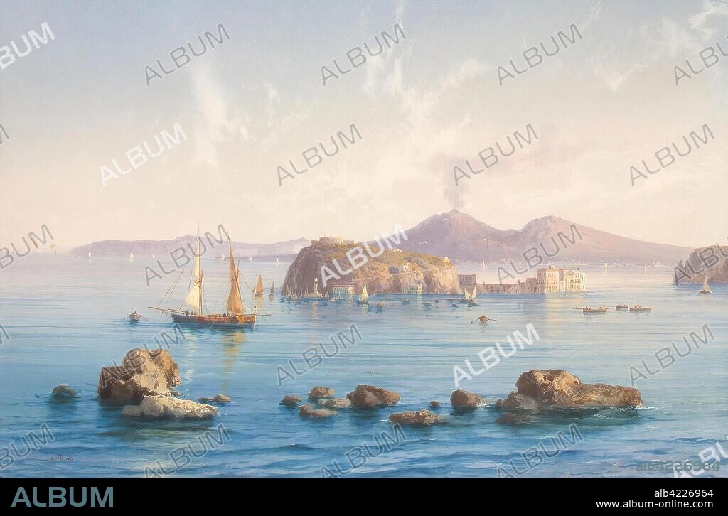 ACHILLE CARELLI. 'Gulf of Salerno near Sorrento (View towards Vesuvius)'. Italy, 1871. Dimensions: 18x26,4 cm.
