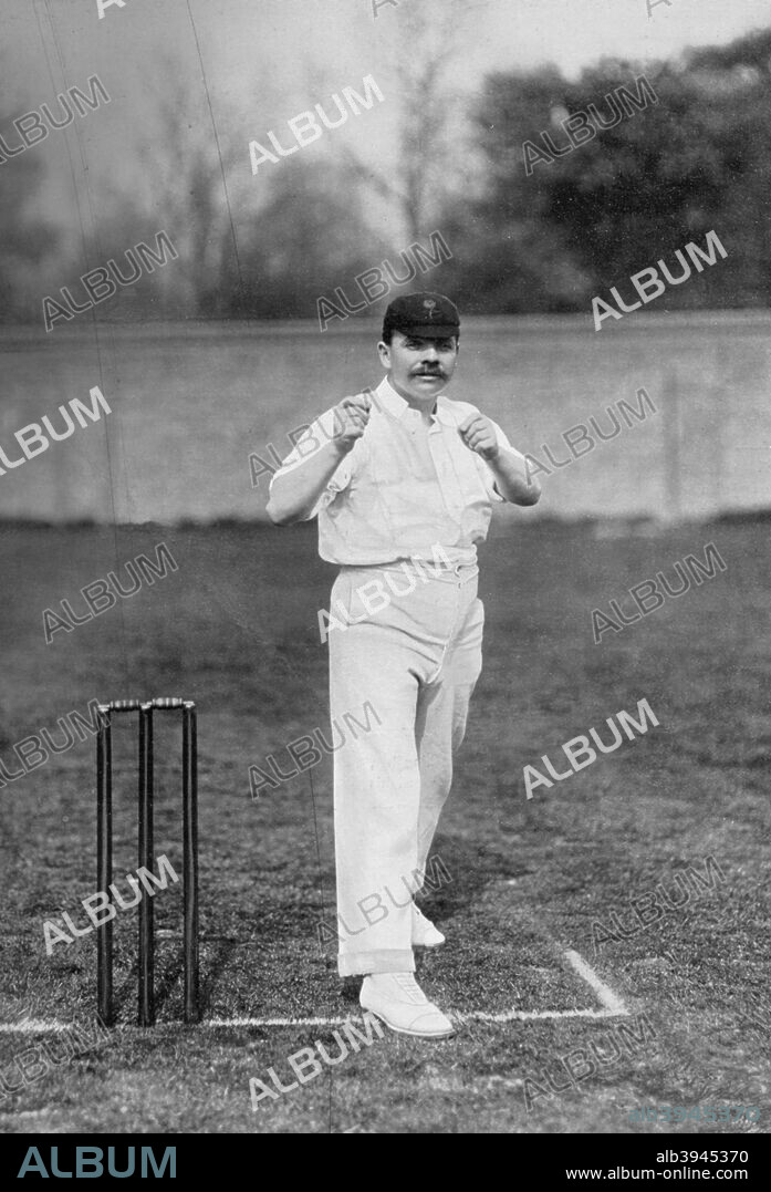 Johnny Briggs, Lancashire and England cricketer, c1899. A left arm spin bowler, Johnny Briggs (1862-1902) played for Lancashire from 1879 until 1900, becoming the second highest wicket taker in the county's history. He played 33 test matches for England, and was the first bowler to take 100 test wickets. A print from The Book of Cricket, a Gallery of Famous Players, edited by CB Fry, George Newnes Ltd, London, c1899.