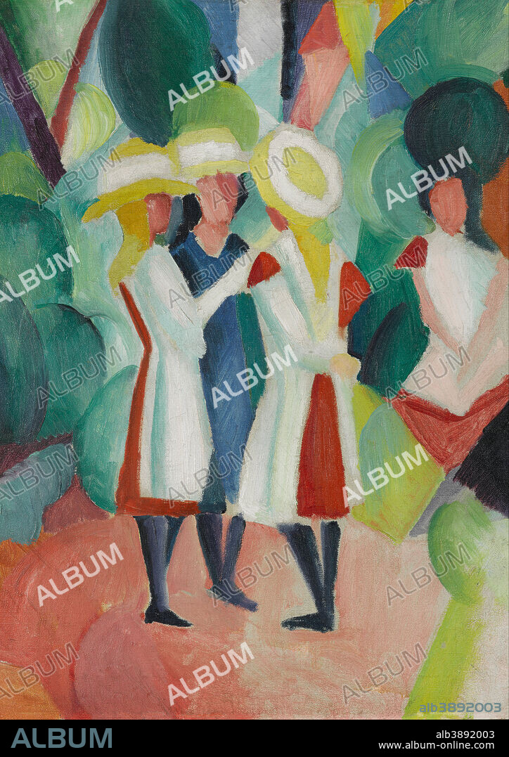 AUGUST MACKE. Three girls in yellow straw hats I. Date/Period: 1913. Painting. Oil on canvas. Height: 1,040 mm (40.94 in); Width: 875 mm (34.44 in).
