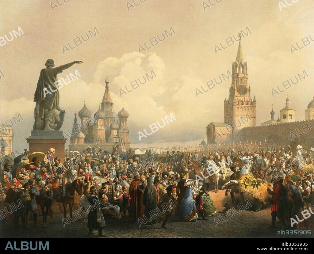 VASILY TIMM (GEORGE WILHELM). Coronation ceremony of Emperor Alexander II on the Rad Square.