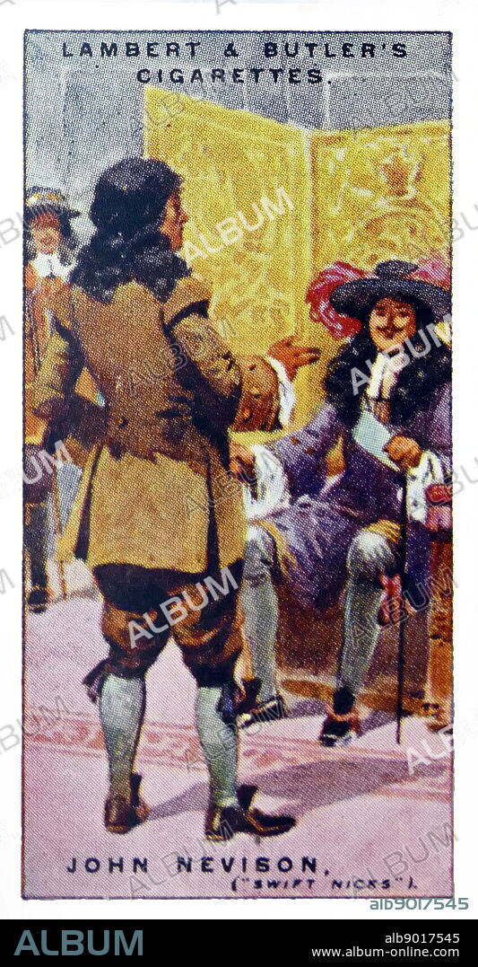 Lambert & Butler, Pirates & Highwaymen, cigarette card showing: John Nevison (1639 4 May 1684), also known as William Nevison, was one of Britain's most notorious highwaymen, a gentleman rogue supposedly nicknamed Swift Nick by King Charles II.