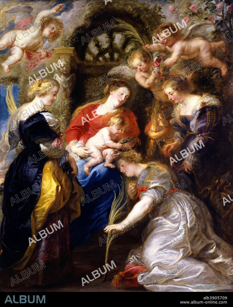 PETER PAUL RUBENS. Crowning of Saint Catherine. Date/Period: 1631. Painting. Oil on canvas. Height: 2,657 mm (104.60 in); Width: 2,143 mm (84.37 in).