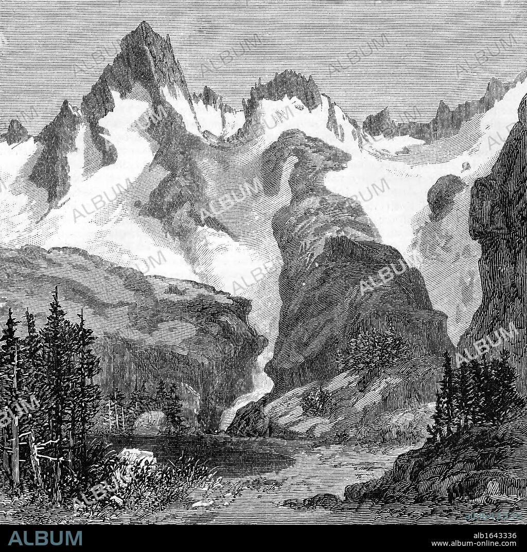 Rush Creek Glacier, on eastern slopes of the Sierra Nevada, California, USA. Wood engraving from an article of 1875 by John Muir (1838-1914) Scottish-born American naturalist and campaigner for National Parks.