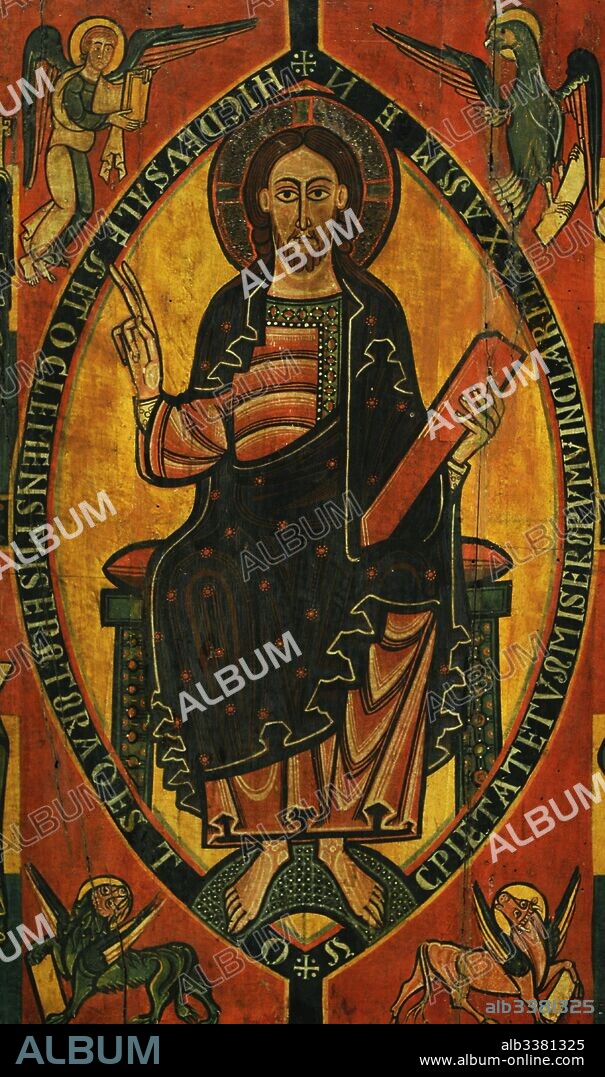 Frontal de Altar de Esquius, segundo cuarto del siglo XII. Detalle del Pantocrátor rodeado por los tetramorfos. Anónimo, Cataluña. Taller de Ripoll. Procede probablemente de la antigua Iglesia de Santa María del castillo de Besora, provincia de Barcelona. Museo Nacional de Arte de Cataluña. Barcelona. Cataluña. España.