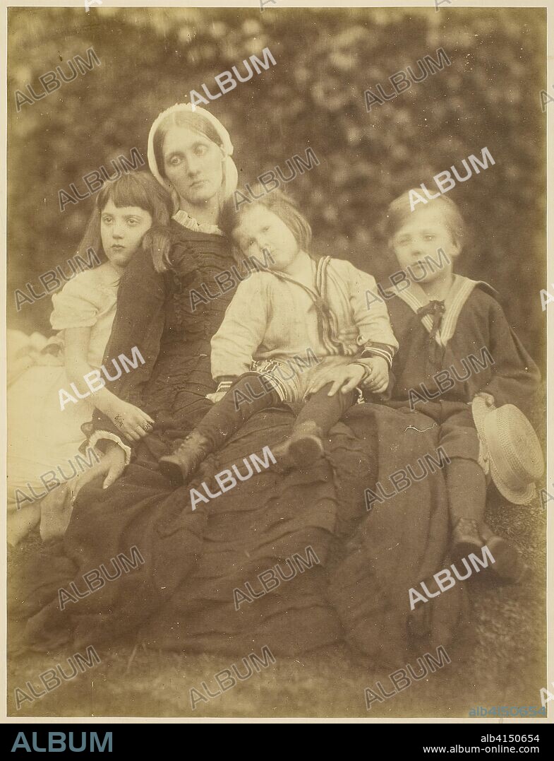 Mrs. Herbert Duckworth with Florence Fisher, George Duckworth, and Herbert Fisher. Julia Margaret Cameron; English, 1815-1879. Date: 1872. Dimensions: 34.1 × 26 cm (image/paper); 44.4 × 35.5 cm (mount). Albumen print. Origin: England.