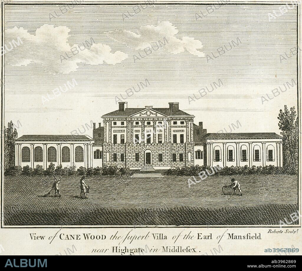 Kenwood House, Hampstead, London, 1770. 'View of Cane Wood, the superb villa of the Earl of Mansfield near Highgate in Middlesex'. View of the south or garden front. From the Mayson Beeton Collection.