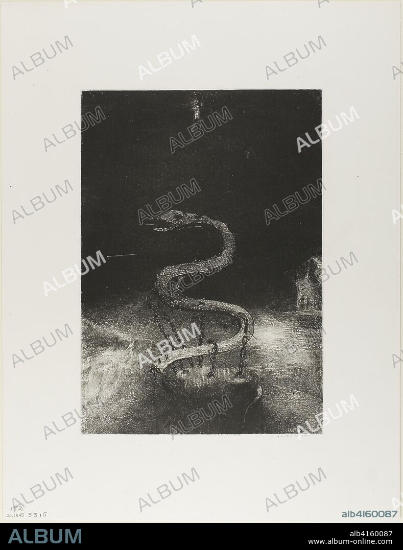 And Bound Him a Thousand Years, plate 8 of 12. Odilon Redon; French, 1840-1916. Date: 1899. Dimensions: 300 × 212 mm (image/chine); 451 × 346 mm (sheet). Lithograph in black on cream China paper laid down on ivory wove paper. Origin: France.