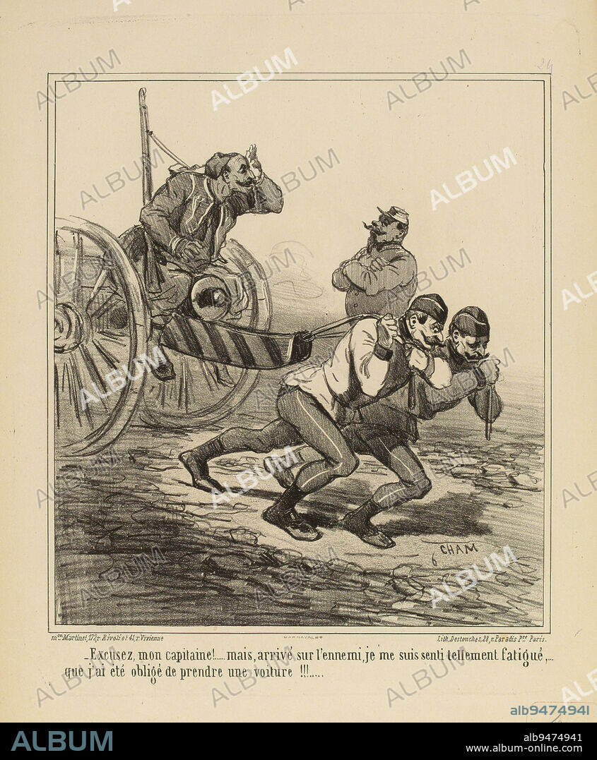 - Excuse me, Captain! [...]., Cham (Amédée Charles de Noé, dit), Draftsman-lithographer, Destouches, Pierre Louis Hippolyte, Printer-lithographer, Martinet (printer-bookseller), Publisher, Array, Print, Graphic arts, Print, Lithography, Dimensions - Work: Height:  cm, Width: 28.2 cm.