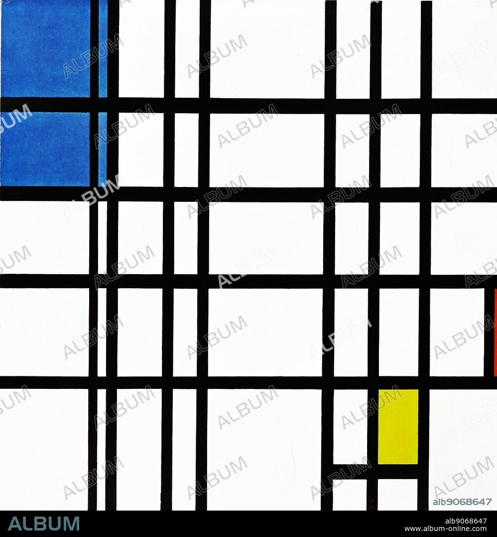 Painting by the famous Dutch artist Piet Mondrian (7th March 1872 - 1st February 1944), work titled 'Rhythm of black lines' Painted between 1935 - 1942.