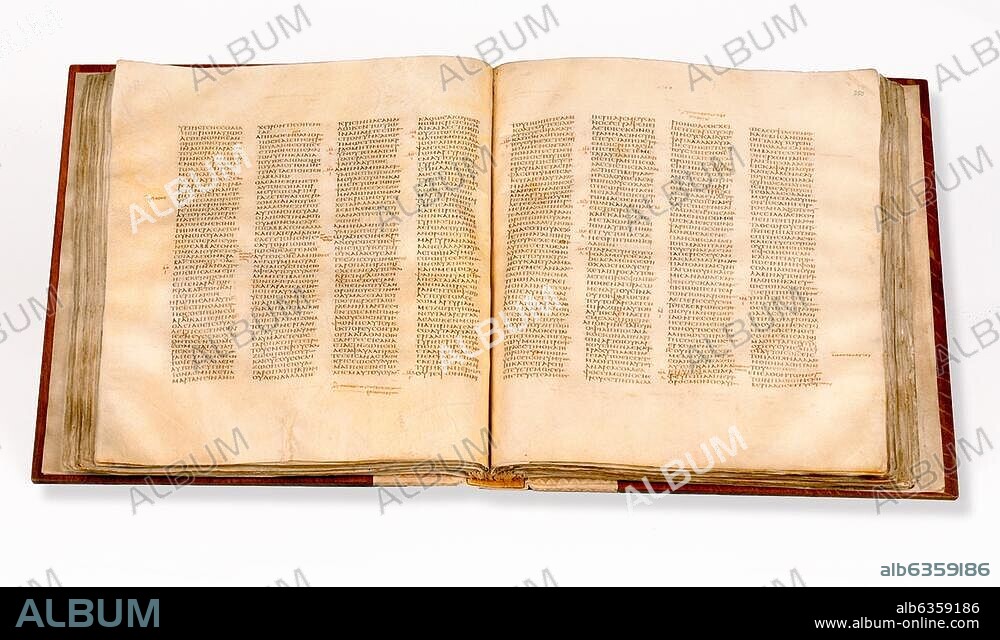 5470. Codex Sinaiticus is a 4th century manuscript of the Greek Bible, written between 330ñ350. Originally it contained the whole of both Testaments, today only portions of the Greek Old Testament or Septuagint survive, along with a complete New Testament. It was discovered in 1844 by Constantine Tischendorf in St. Catherine's Monastery.