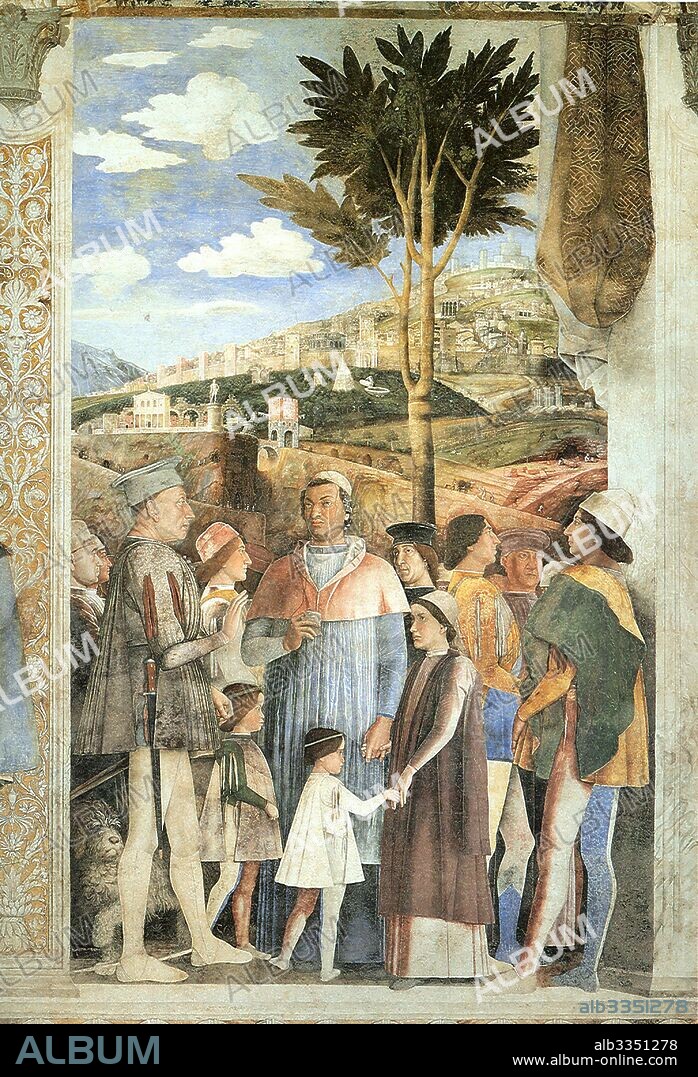 ANDREA MANTEGNA. Arrival of Cardinal Francesco Gonzaga (Fresco in the Camera degli Sposi in the Palazzo Ducale in Mantua).