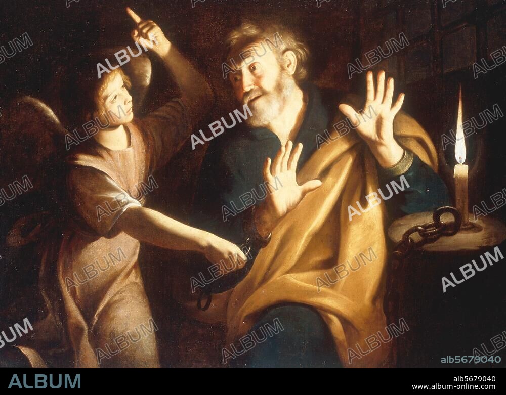 TROPHIME BIGOT. Bigot, Trophime ou le Maître à la Chandelle ; v. 1600 - v. 1650. "La délivrance de saint Pierre". Huile sur toile, H. 0,99 ; L. 1,32. Londres, Sotheby's. Lot 131, 7.12.88.