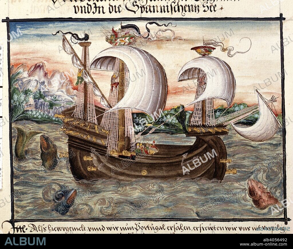 COELER, ALSO KNOWN AS KÖLER FAMILY, OF NUREMBERG. (Miniature) The galleon St. Martin in full sail for Portugal. Memoirs, biographical notes and poems, etc., of the Coeler family. Nuremberg, 1560-1632. Source: Add. 15217, f.31v. Language: German.