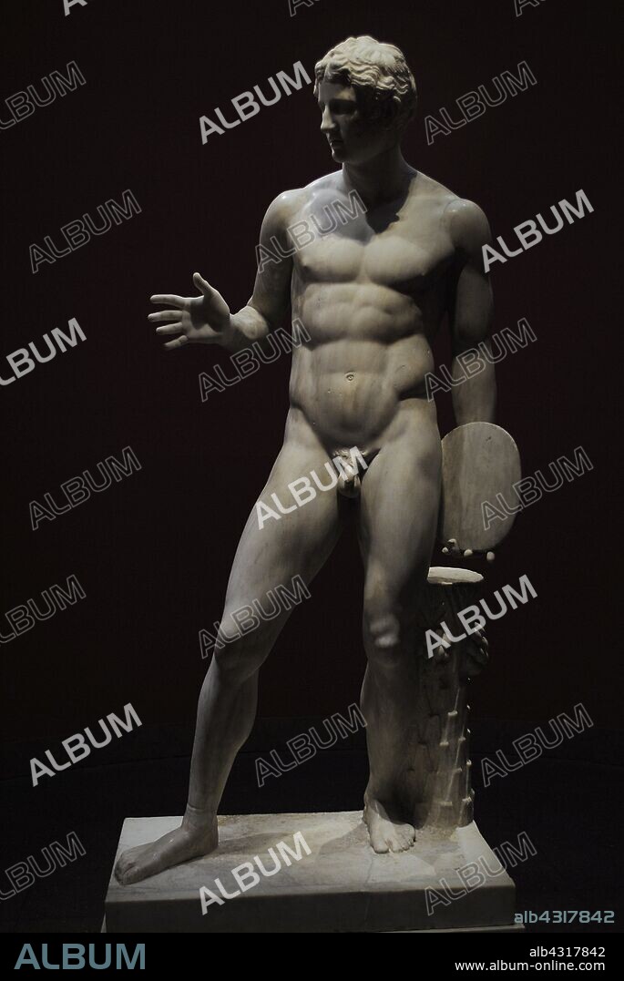 Lanzador de disco. Copia romana de una estatua griega de finales del siglo V a. C. del escultor Naucides. Mármol. Museo Liebieghaus. Frankfurt. Alemania.