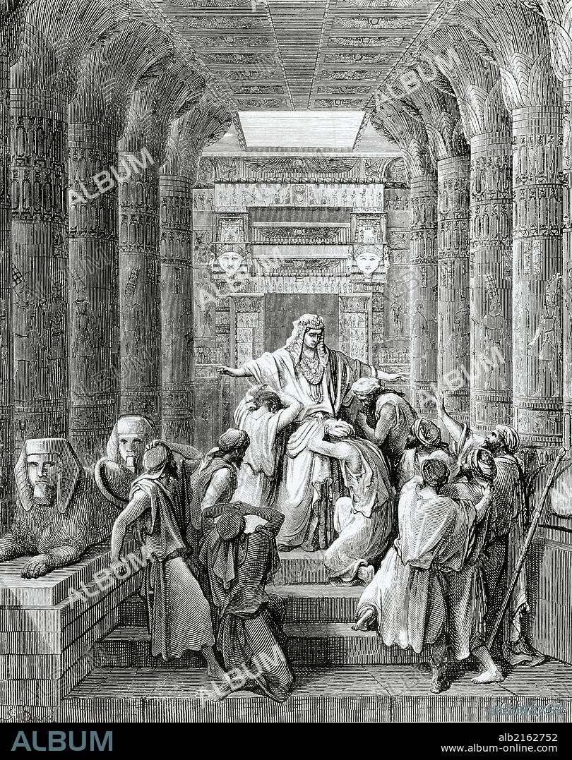 PAUL GUSTAVE DORÉ. Old Testament. Genesis. Joseph. Patriarch of Israel. Joseph recognized by his brothers. Engraving by Gustave Dore. 19th century.