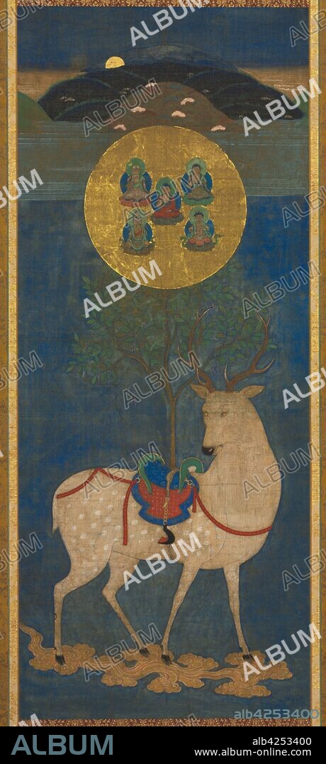 Kasuga Mandala, 1300s-1400s. Japan, Nanbokucho period (1333-92) to Muromachi period (1392-1573). Hanging scroll; ink, color and gold on silk; image: 95.6 x 39.1 cm (37 5/8 x 15 3/8 in.); mounted: 184.2 x 63.8 cm (72 1/2 x 25 1/8 in.).
