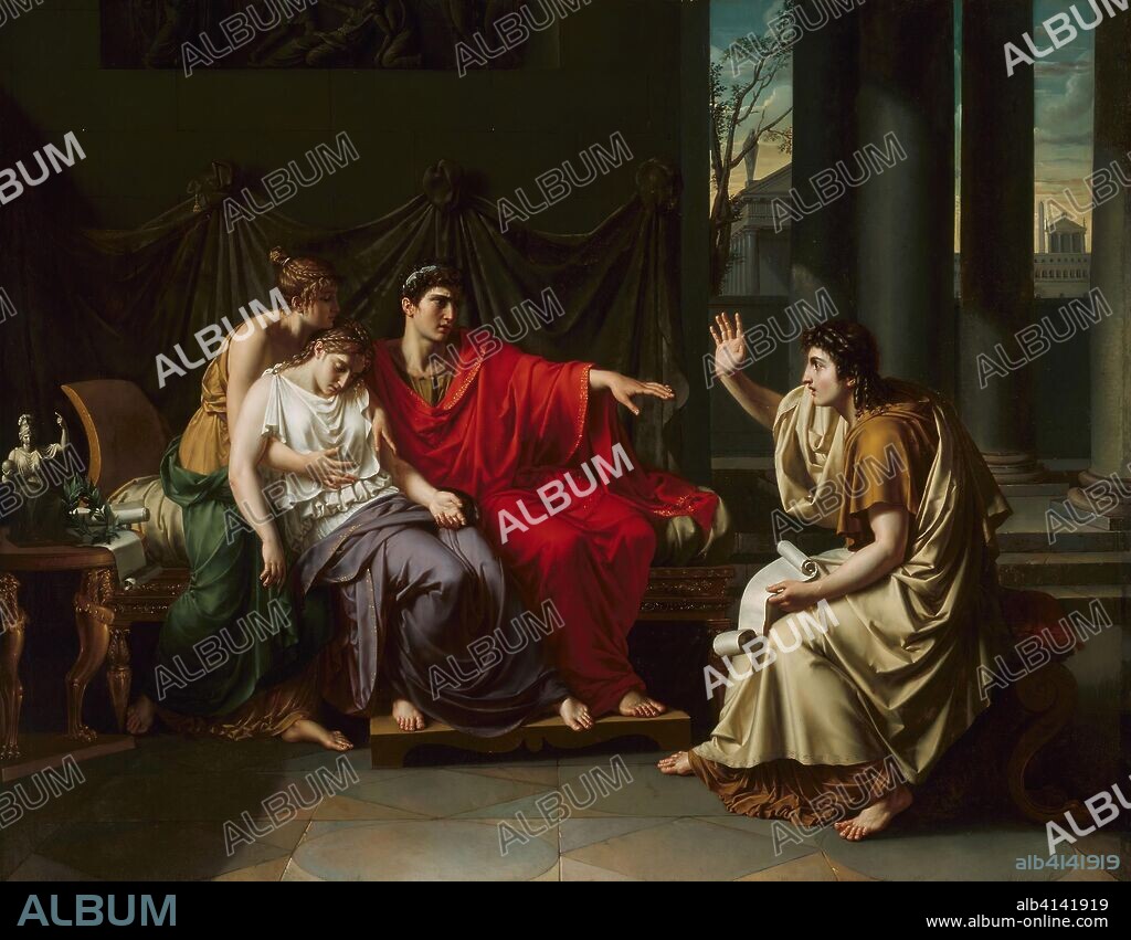 Virgil Reading the "Aeneid" to Augustus, Octavia, and Livia. Jean Baptiste Joseph Wicar; French, 1762-1834. Date: 1790. Dimensions: 43 3/4 × 56 1/8 in. (111.1 × 142.6 cm). Oil on canvas. Origin: France.
