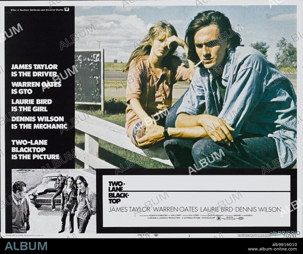 Poster of TWO-LANE BLACKTOP, 1971, directed by MONTE HELLMAN. Copyright UNIVERSAL PICTURES.