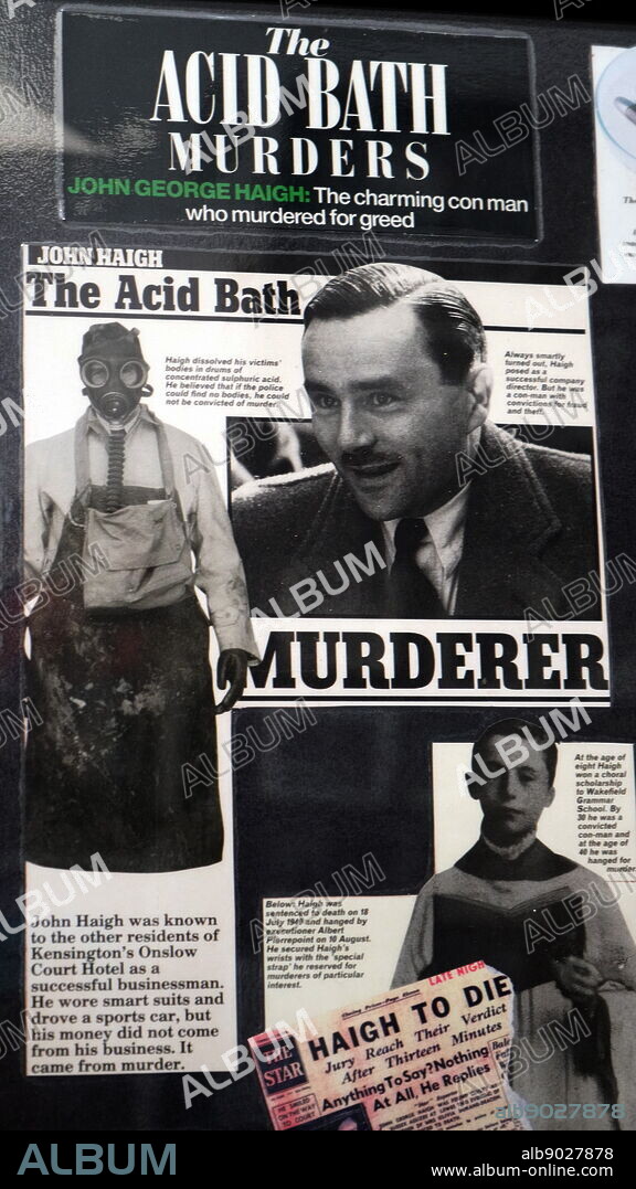 Newspaper headlines reporting on John Haigh "The Acid Bath Murderer". John George Haigh (1909-1949) an English serial killer who was convicted for the murders of six people.