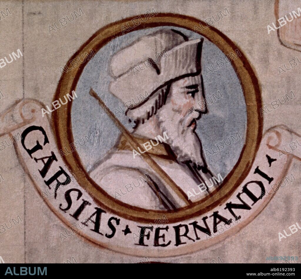 ALONSO DE CARTAGENA. GENEALOGIA DE LOS REYES DE ESPAÑA - GARCIA FERNANDI - CONDE DE CASTILLA E HIJO DE FERNAN GONZALEZ - MINIATURA DEL SIGLO XVI.