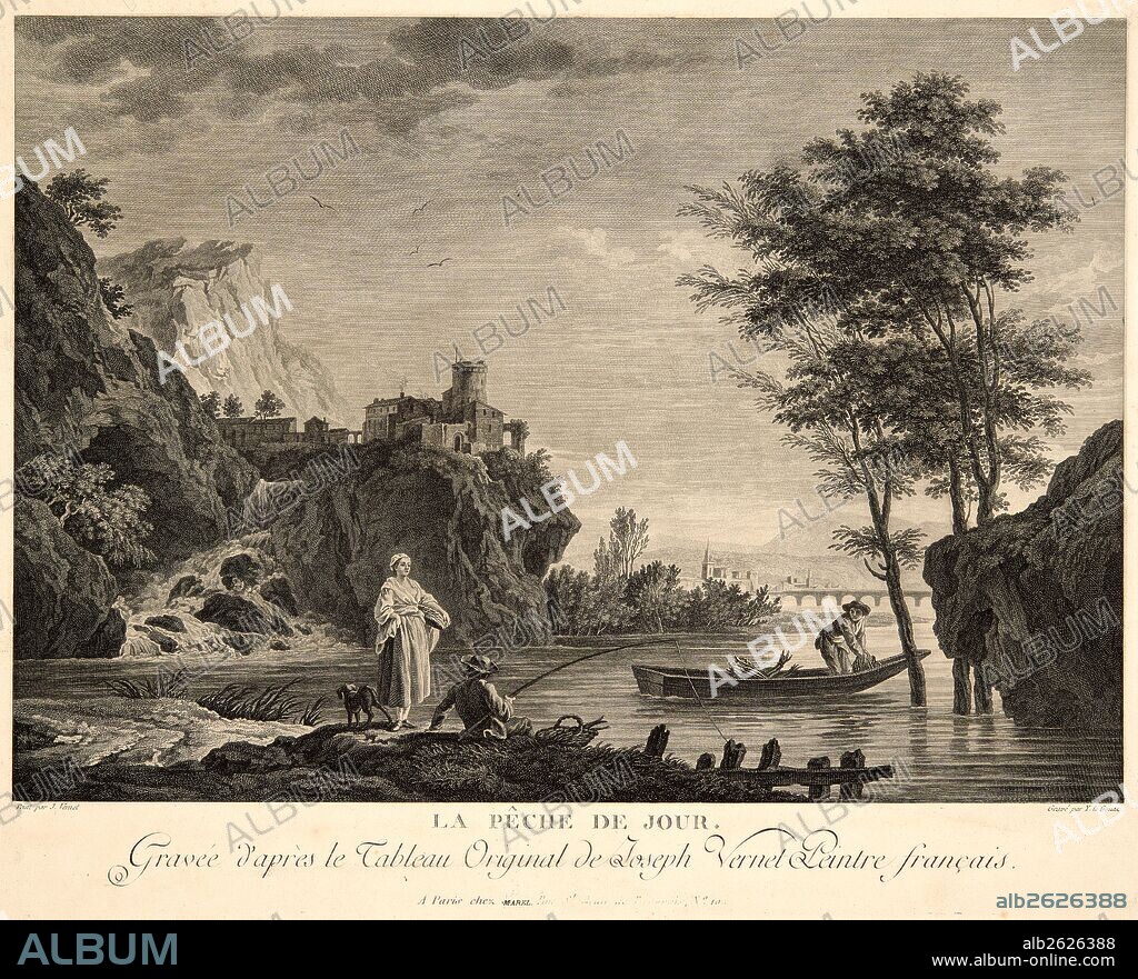 Yves-Marie Le Gouaz (French, 1742-1816) after Claude-Joseph Vernet (aka Joseph Vernet I, French, 1714 - 1789). La Pêche de Jour, ca. 1785- 1800. Etching and engraving on wove paper. Plate: 357 mm x 450 mm (14.06 in. x 17.72 in.).