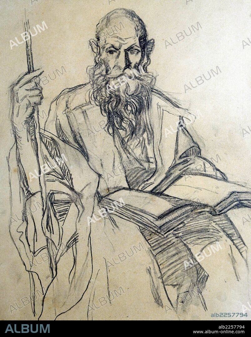IGNACIO ZULOAGA. ZULOAGA , IGNACIO. PINTOR ESPAÑOL. EIBAR 1870-1945. " EL CAMPANERO DE GUETARIA " , DIBUJO A LAPIZ. GALERIA MIGUEL ESPEL. MADRID.