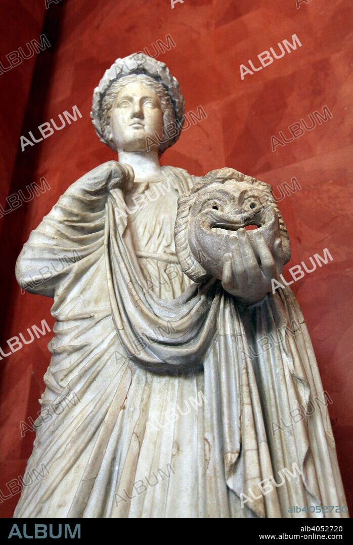 Statue of Thalia, Muse of Comedy. Roman, after a Greek model of 3rd-2nd century BC. Found in the collection of The Hermitage, St Petersburg.