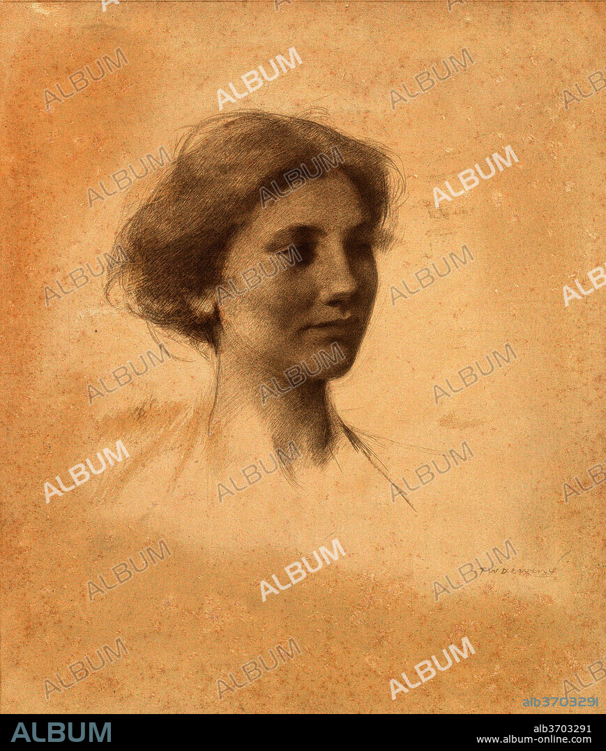 THOMAS WILMER DEWING. Head of a Girl. Dated: c. 1909. Dimensions: image (irregular): 19.05 × 17.15 cm (7 1/2 × 6 3/4 in.)  sheet: 34.61 × 29.85 cm (13 5/8 × 11 3/4 in.). Medium: silverpoint on prepared wove paper.