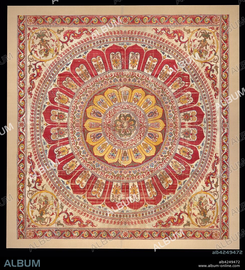Lotus-blossom petal canopy, 1500s-early 1600s. Probably eastern India. Lampas: silk; overall: 186.7 x 175.7 cm (73 1/2 x 69 3/16 in.).